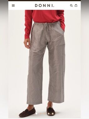 DONNI Brown & Cream Houndstooth Wide-Leg Pants